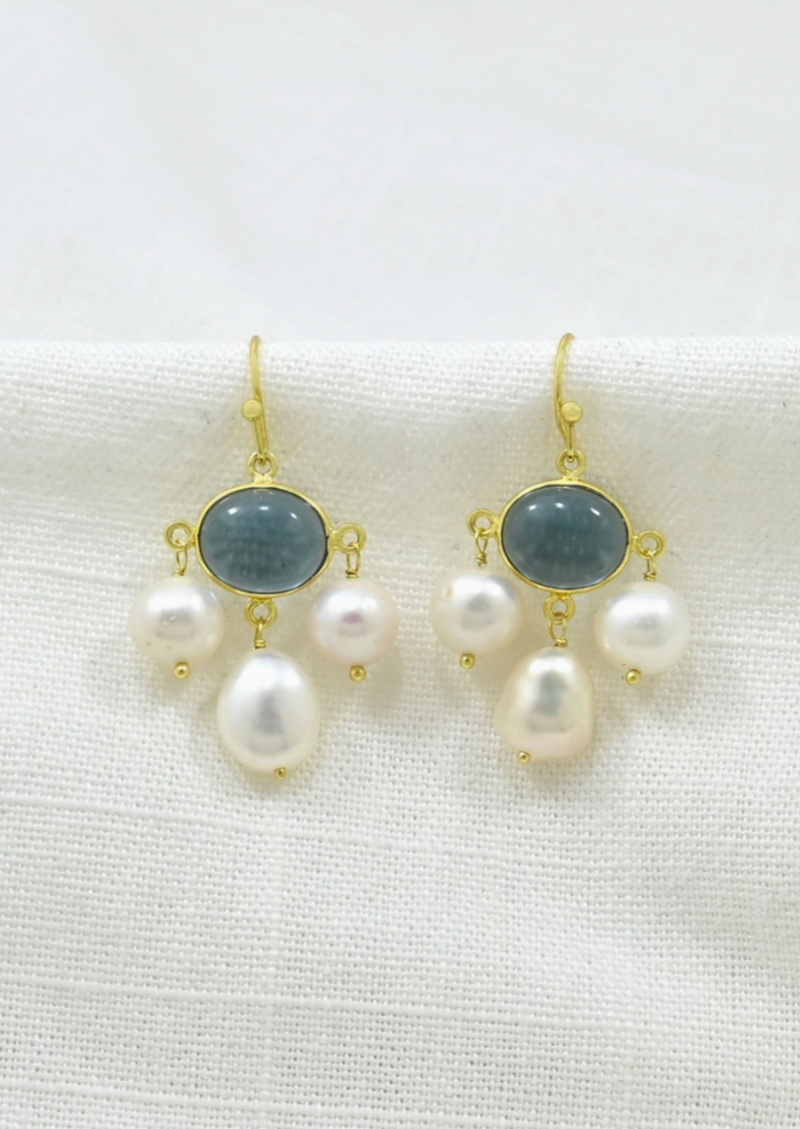 Blue Iolite & Pearl Earrings