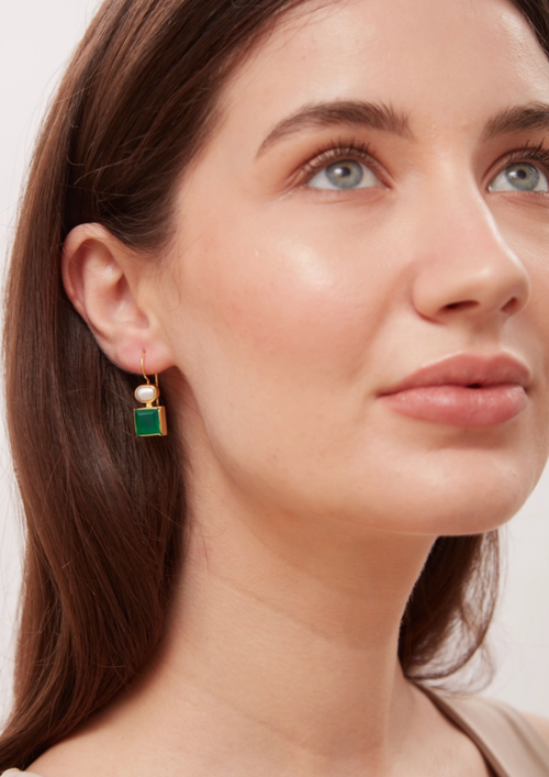 Green Onyx & Pearl Earrings