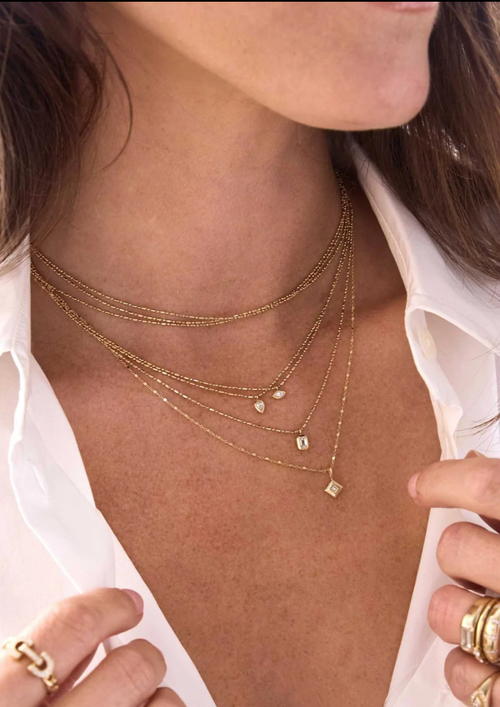 Zoe Chicco Pear Diamond Tube Bar Chain Necklace