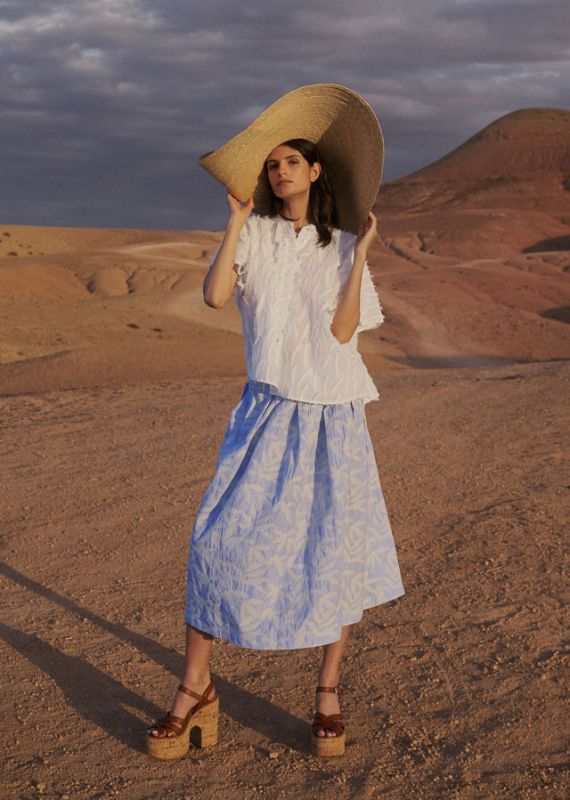 Kylie Embroidered Skirt in Blue