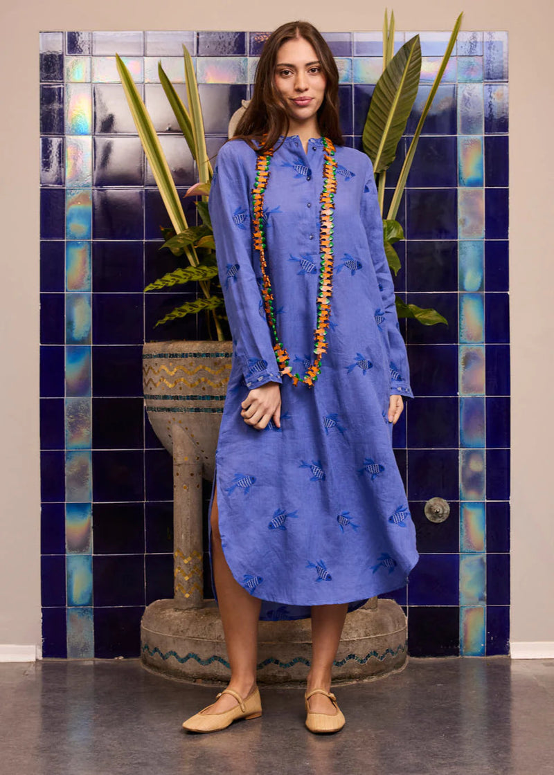Cedar Kaftan Fish on Blue