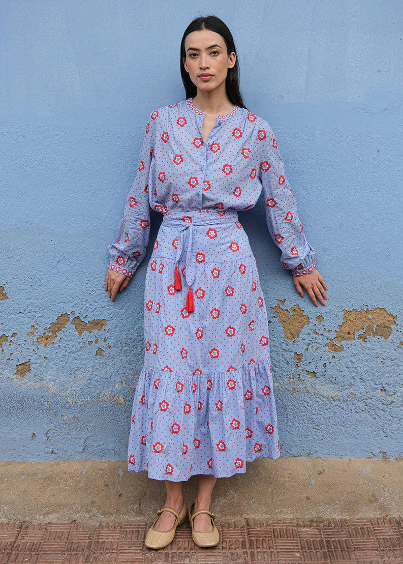Columbia Blouse  Blue Red Dots Flower