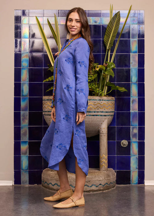 Cedar Kaftan Fish on Blue
