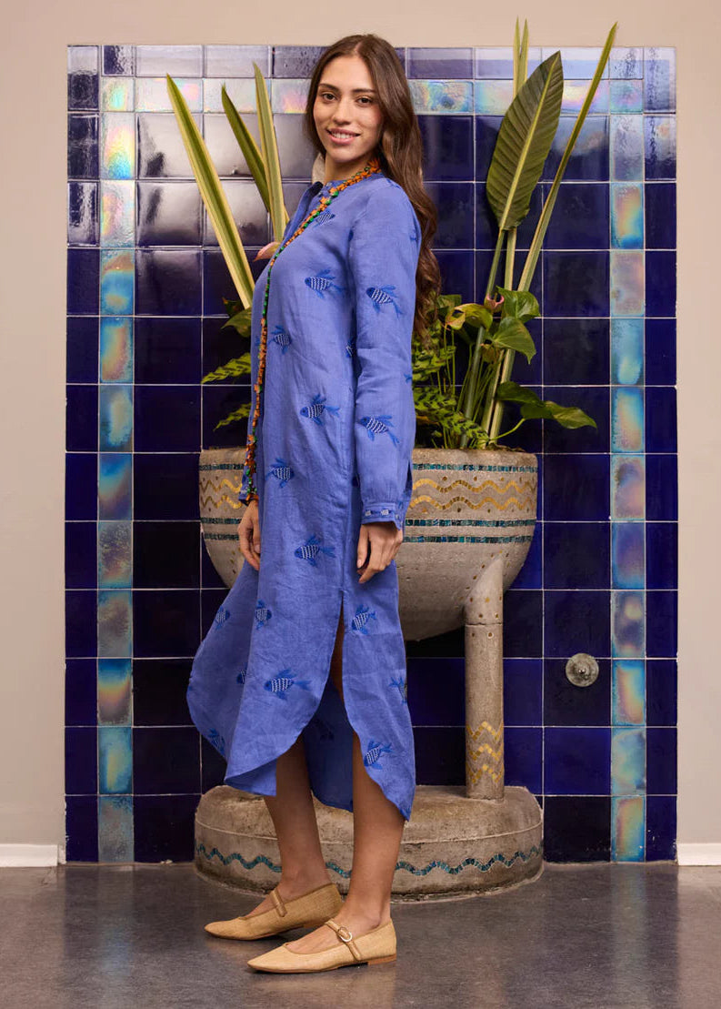 Cedar Kaftan Fish on Blue