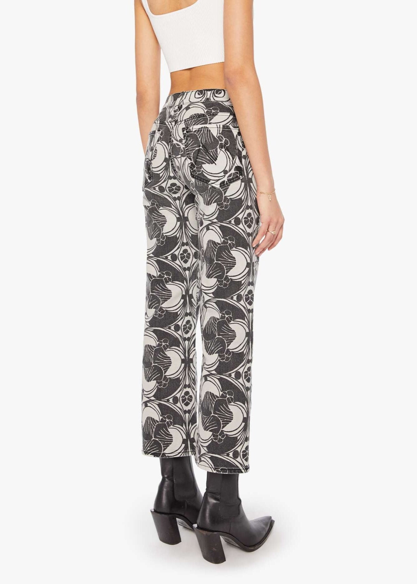 MOTHER Mid Rise Rambler Zip Ankle Curlycue B&W