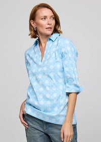 Vicky 3/4 Sleeve Shirt Blue Lattice Jacquard