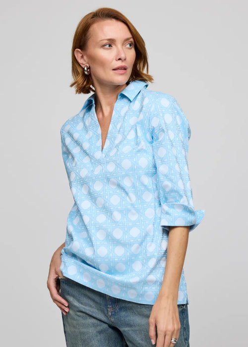 Vicky 3/4 Sleeve Shirt Blue Lattice Jacquard