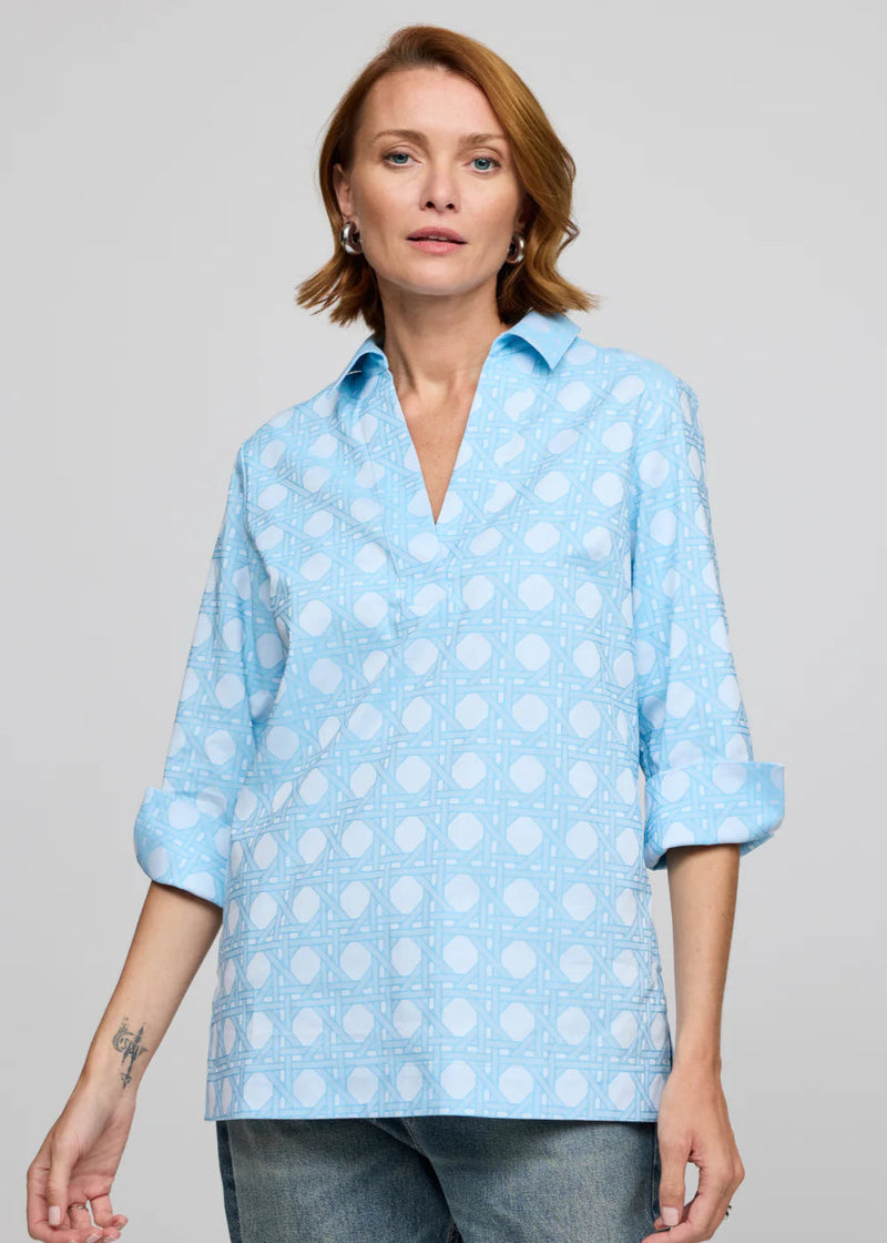 Vicky 3/4 Sleeve Shirt Blue Lattice Jacquard
