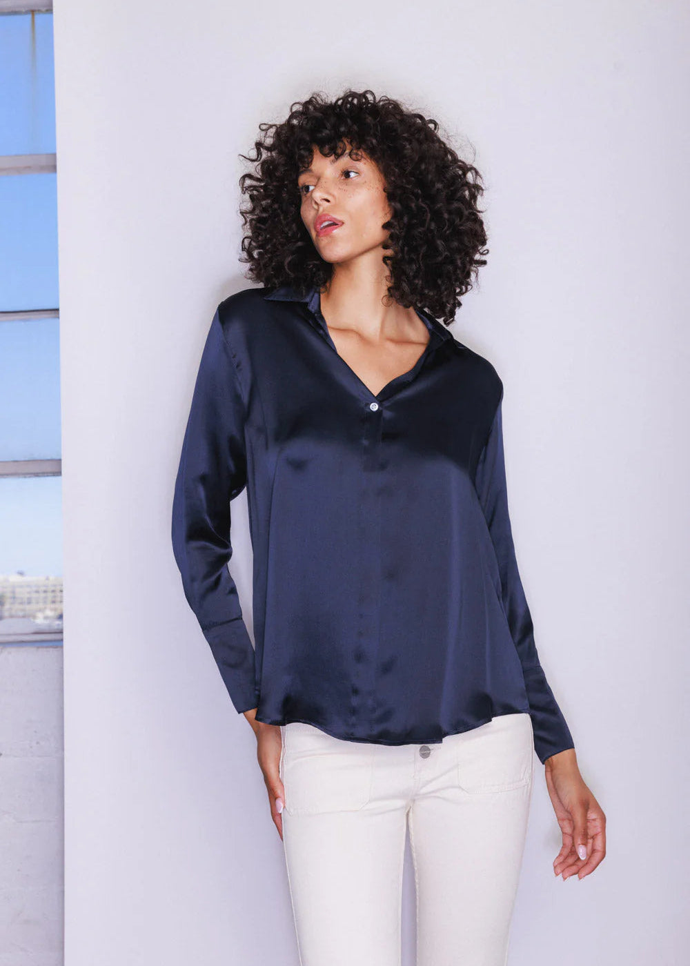 Daria French Cuff Blouse Midnight Navy
