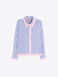Vilagallo Blue Striped Shirt w/ Pink Ruffles