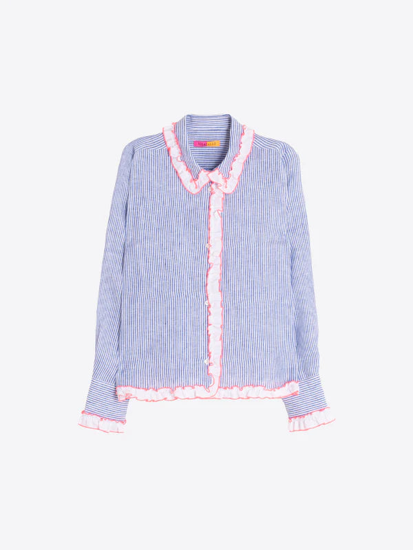 Vilagallo Blue Striped Shirt w/ Pink Ruffles