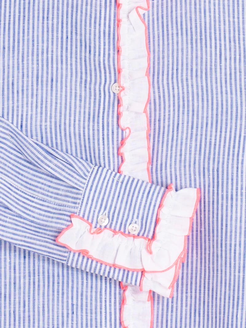 Vilagallo Blue Striped Shirt w/ Pink Ruffles