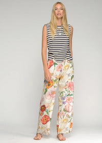 Vilagallo Wide Leg Linen Floral Pants