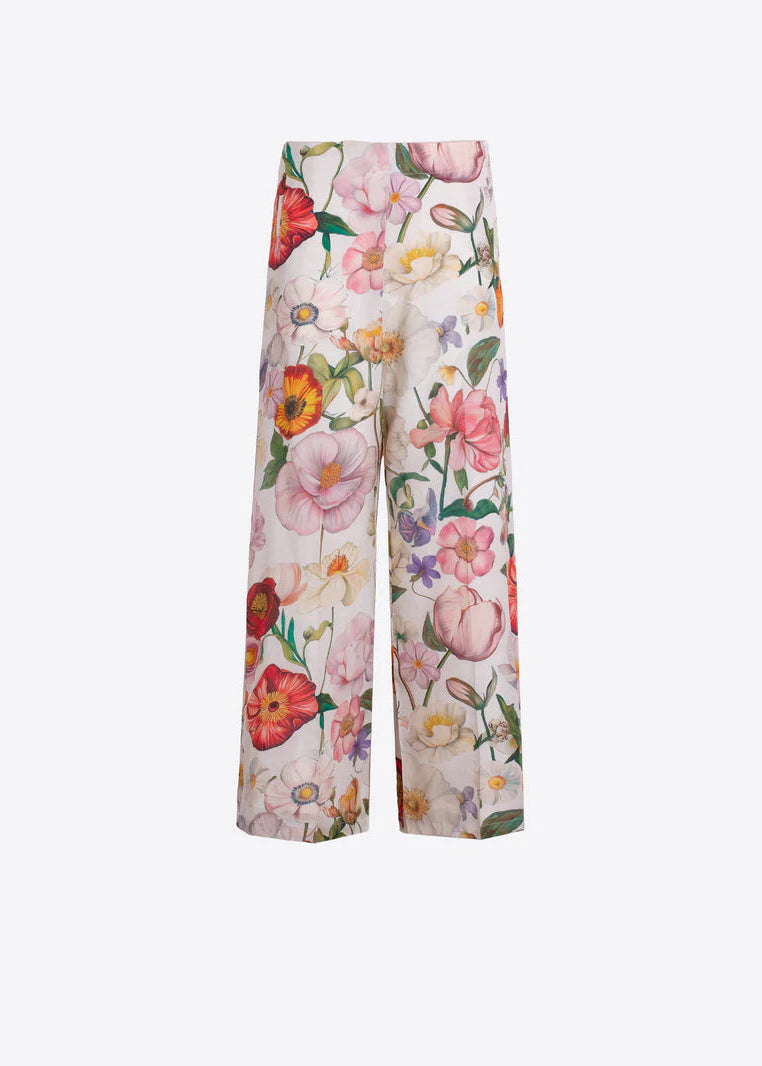 Vilagallo Wide Leg Linen Floral Pants