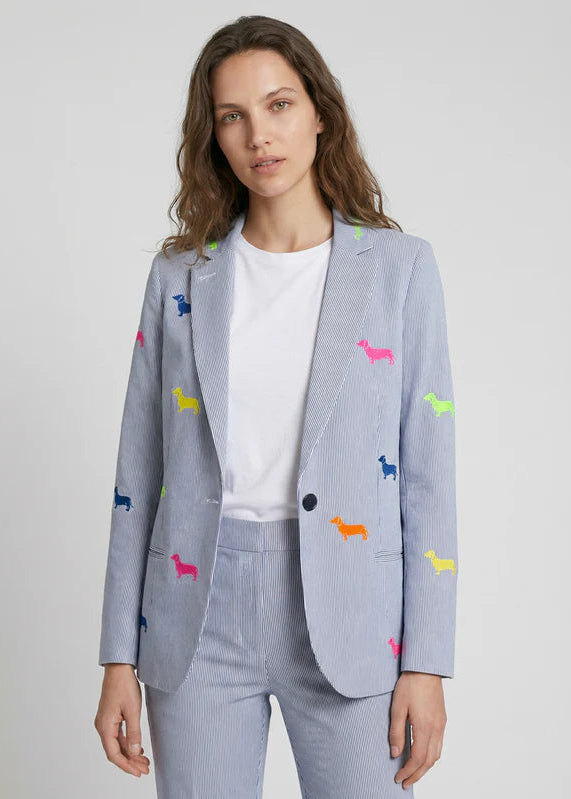 Vilagallo Grey Blazer with Embroidered Dogs