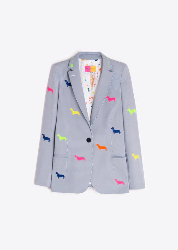 Vilagallo Grey Blazer with Embroidered Dogs