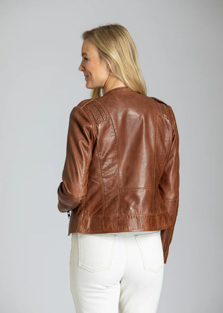 Classic Zip Leather Jacket w/ Braided Detail