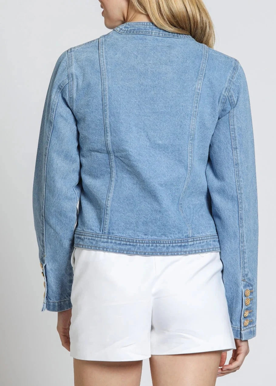 Light Denim Collarless Jacket