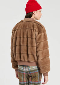 Vilagallo Camel Faux Fur Bomber Jacket