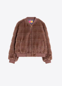 Vilagallo Camel Faux Fur Bomber Jacket