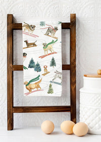 Holiday Ski Dogs Tea Towel