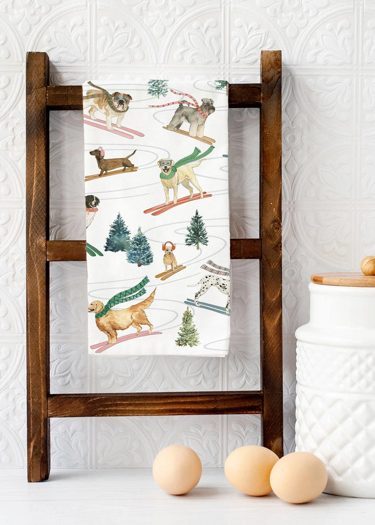 Holiday Ski Dogs Tea Towel