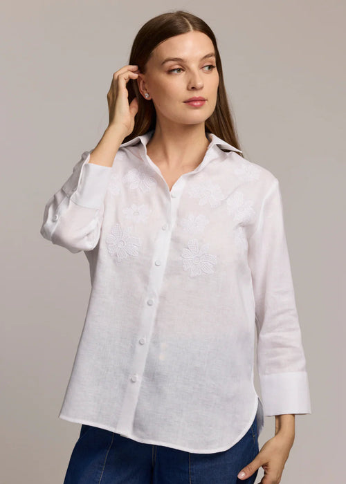 Margot 3/4 Slv Embroidered Shirt White