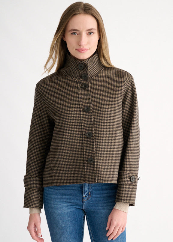 Kinross Houndstooth Button Mock Coat
