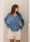 Daria French Cuff Silk Blouse Blue Belt