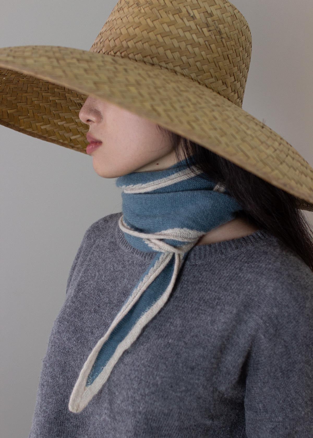 Austen Spindle-shaped Knitted Cashmere Scarf Air Force Blue