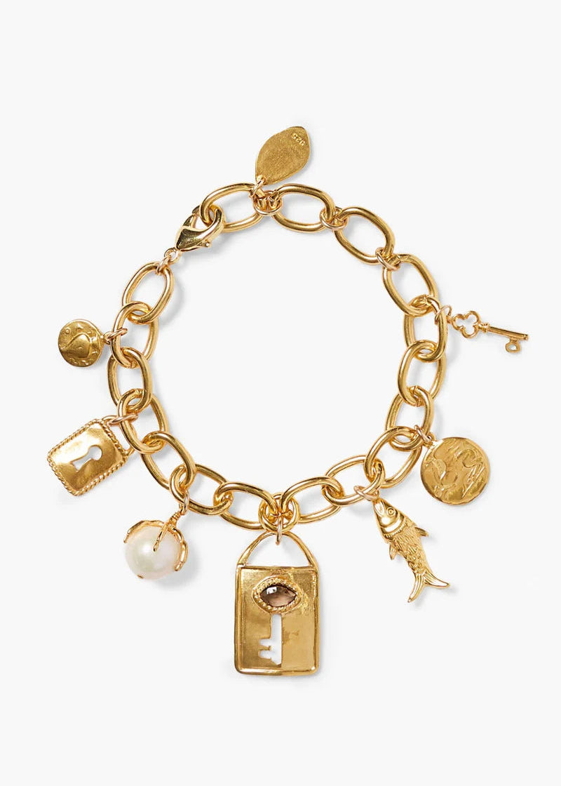 Lock and Key Charm Bracelet Gold