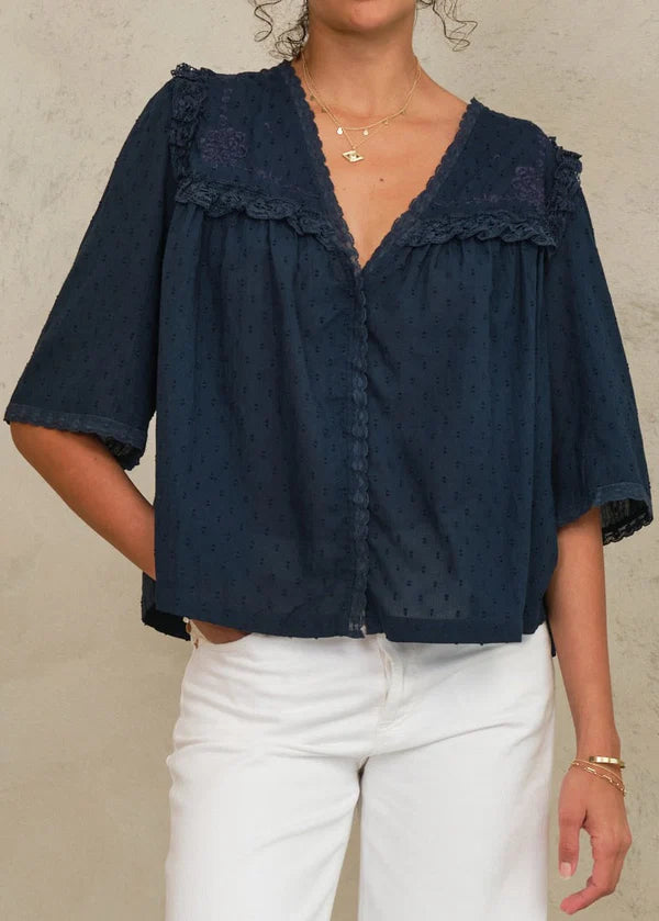 MABE Brea Frill Top Navy