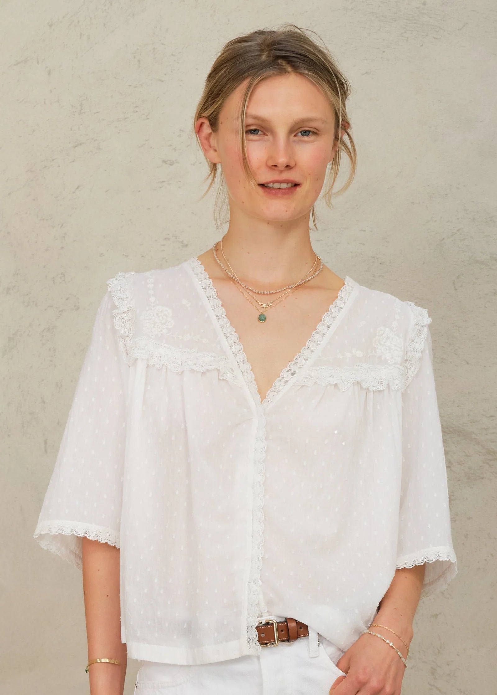 MABE Brea Frill Top Ivory