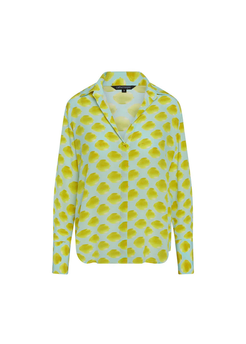 Daria French Cuff Silk Blouse Limon Blue