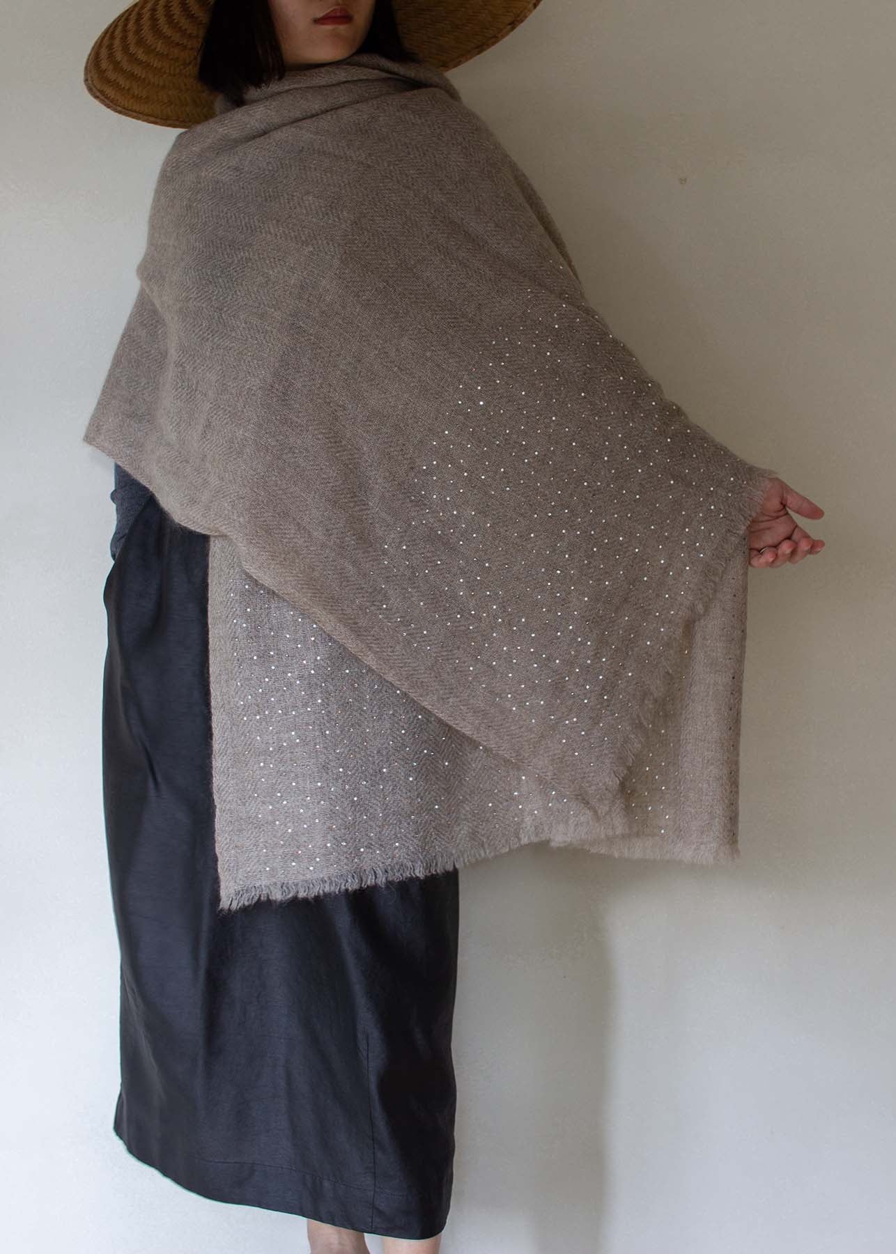 Diamante Cashmere Shawl Beige