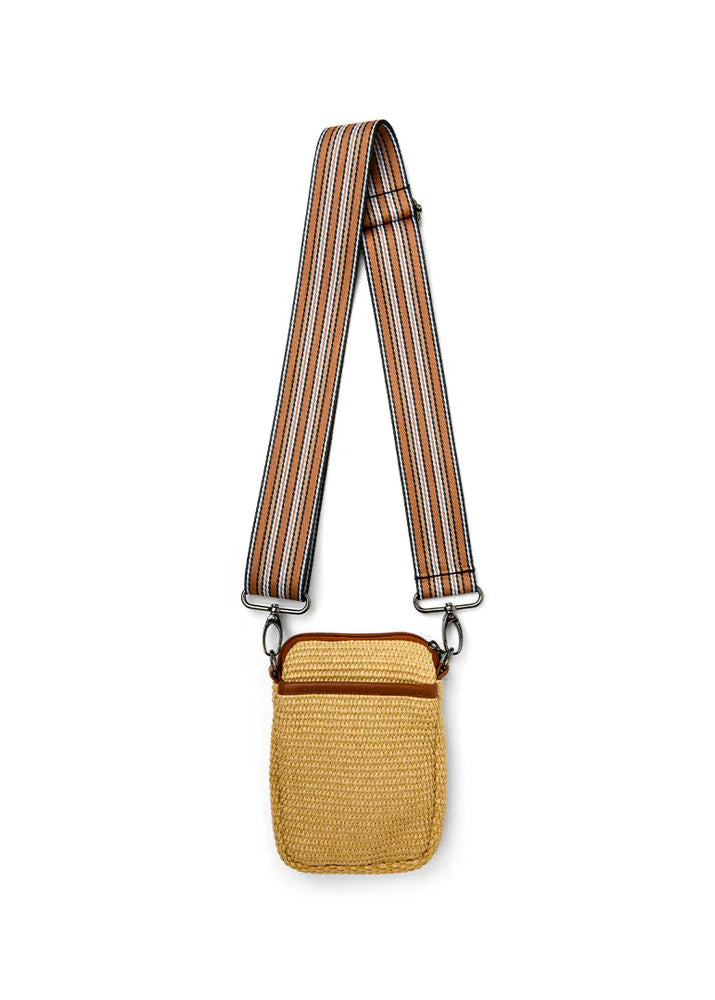 Busy Signal Crossbody: Dune Raffia & Saddle