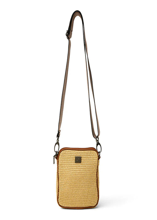 Busy Signal Crossbody: Dune Raffia & Saddle