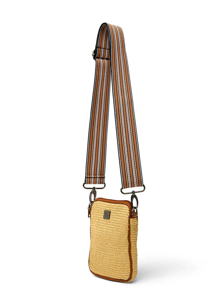 Busy Signal Crossbody: Dune Raffia & Saddle