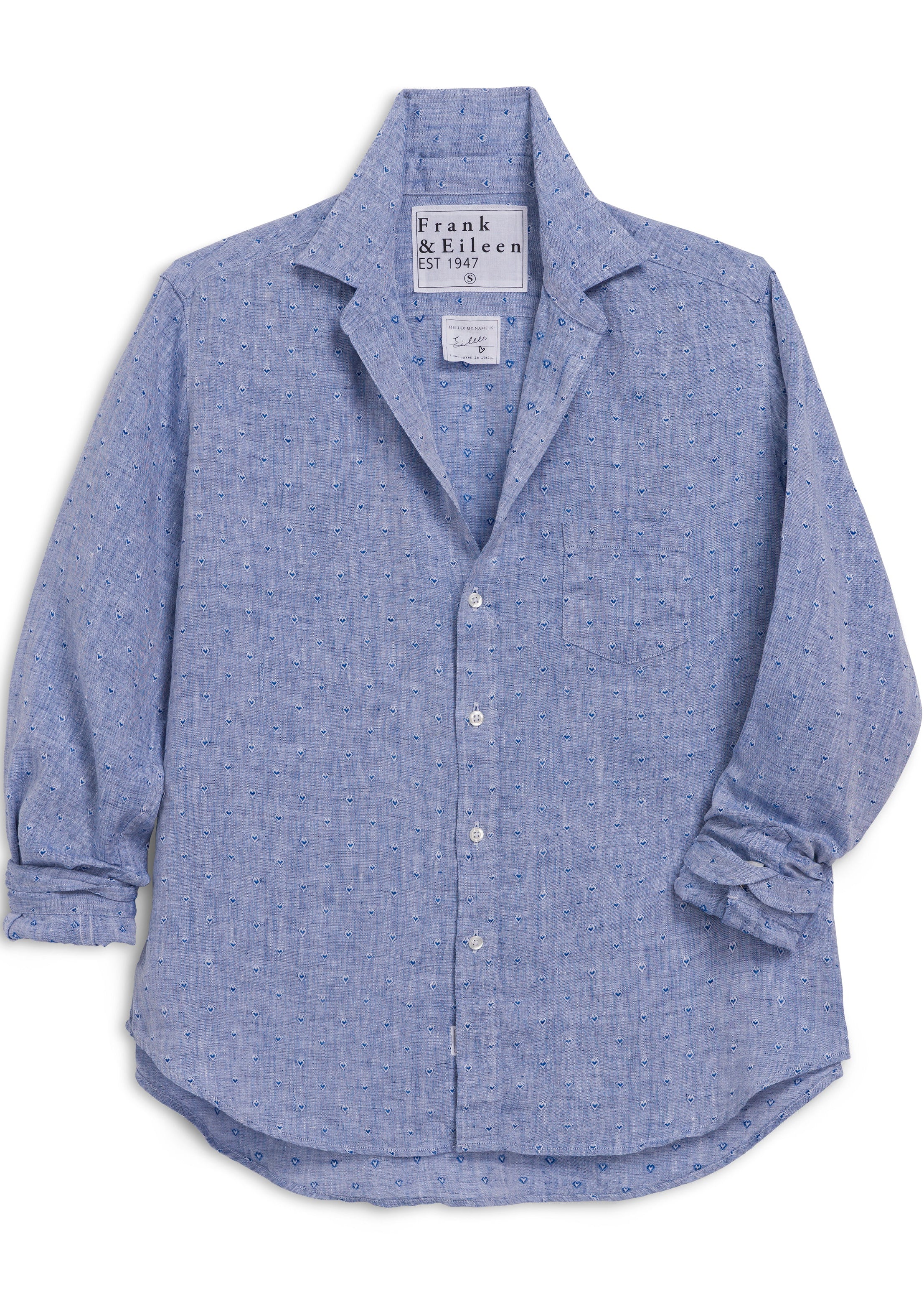 F&E Eileen Blue Linen Tiny Hearts