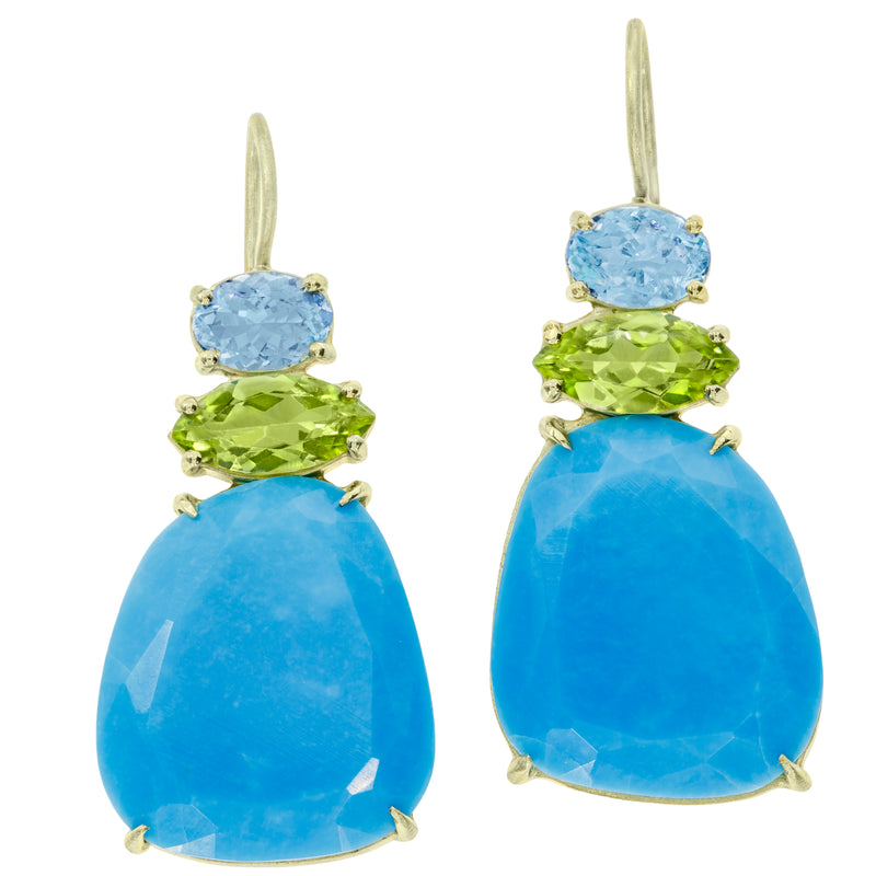 Suzy Landa Turquoise, Aquamarine & Peridot Earrings