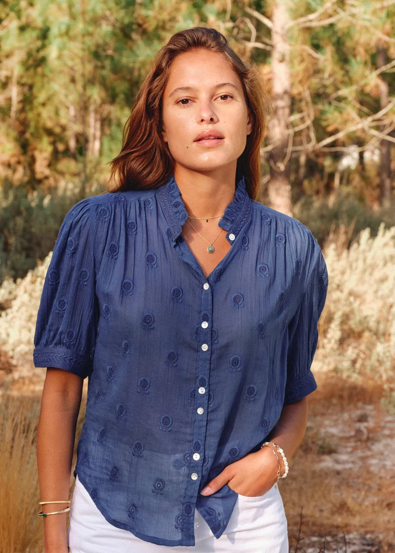 MABE Frani Cobalt Embroidered Top