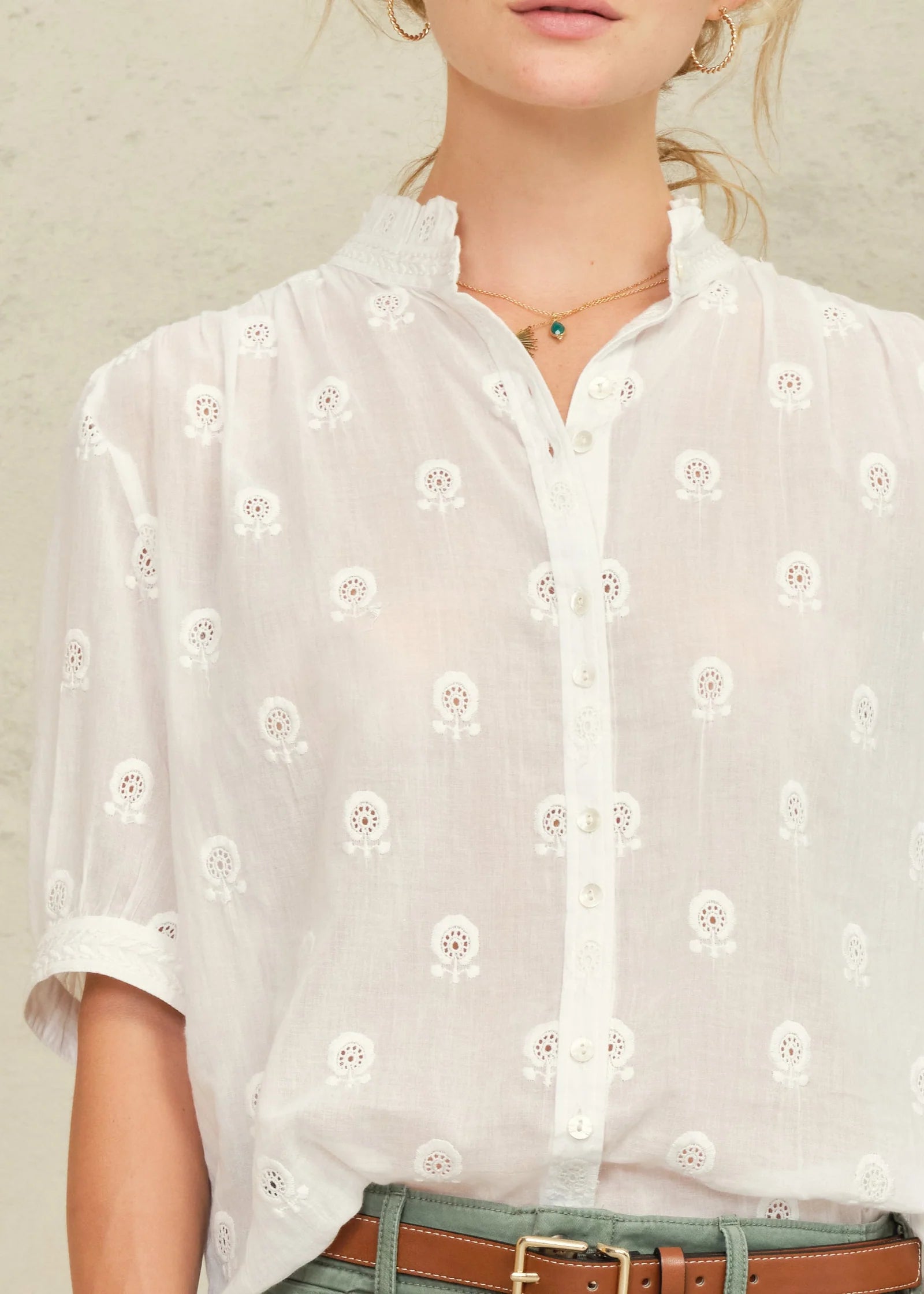 MABE Frani White Embroidered Top