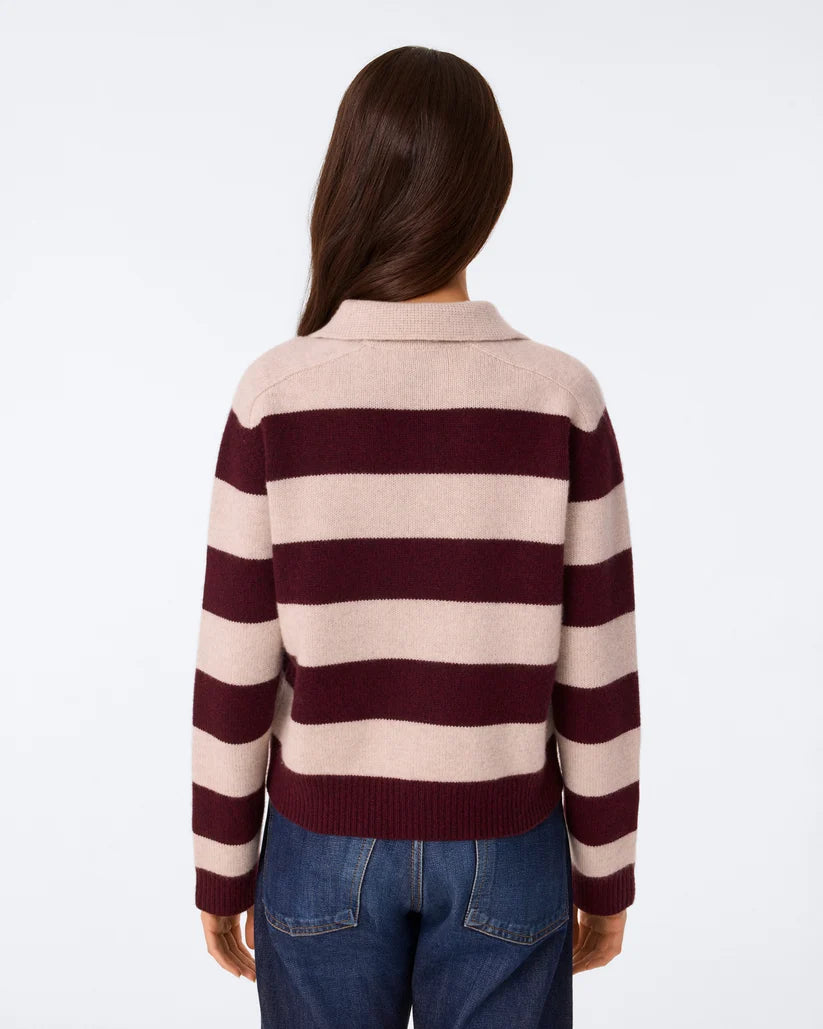 Kujten Polo Royce Stripe Burgundy Oat