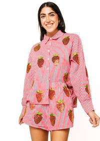 QOS Strawberry Button Up Top