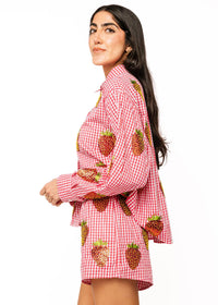 QOS Strawberry Button Up Top