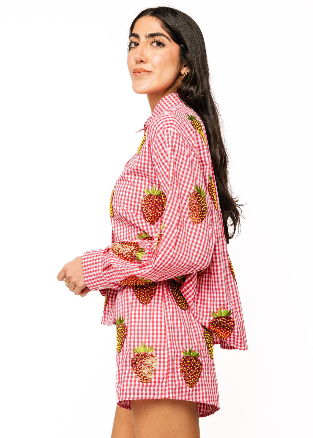 QOS Strawberry Button Up Top