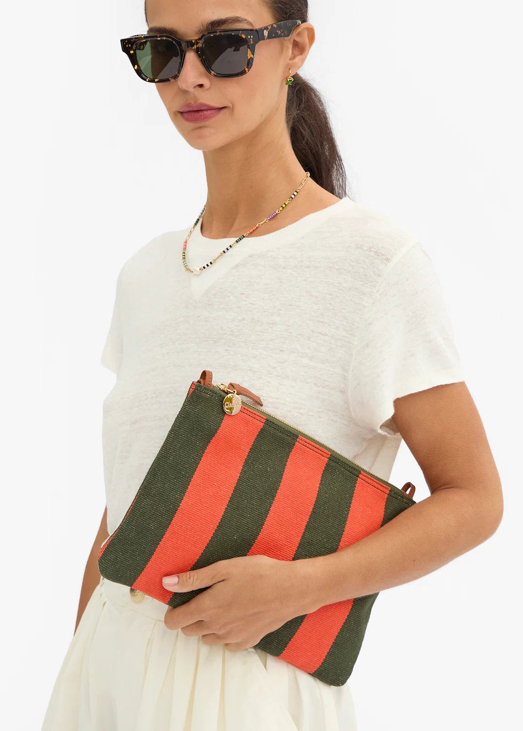 Clare V Flat Clutch Army/Poppy
