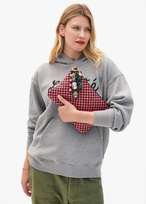 Clare V Flat Clutch Raisin/Petal Checker