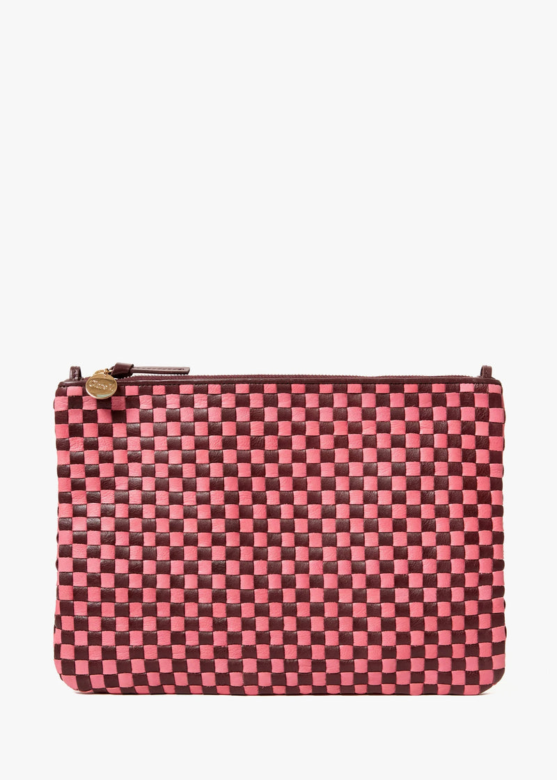 Clare V Flat Clutch Raisin/Petal Checker