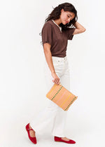 Clare V Clutch w/ Tabs Bisque Woven Checker w/ Stripe